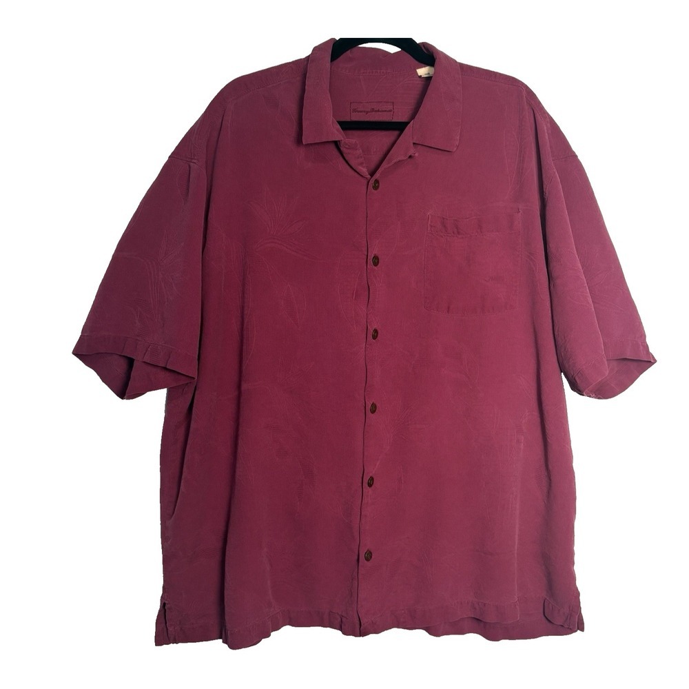 TOMMY BAHAMA Men Shirt Silk Short Sleeve Button Front Sz 2xb Purple 28-3